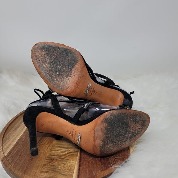 Schutz Black Strappy Jeweled Heels 4.5" Women's 8B - Picture 6 of 8